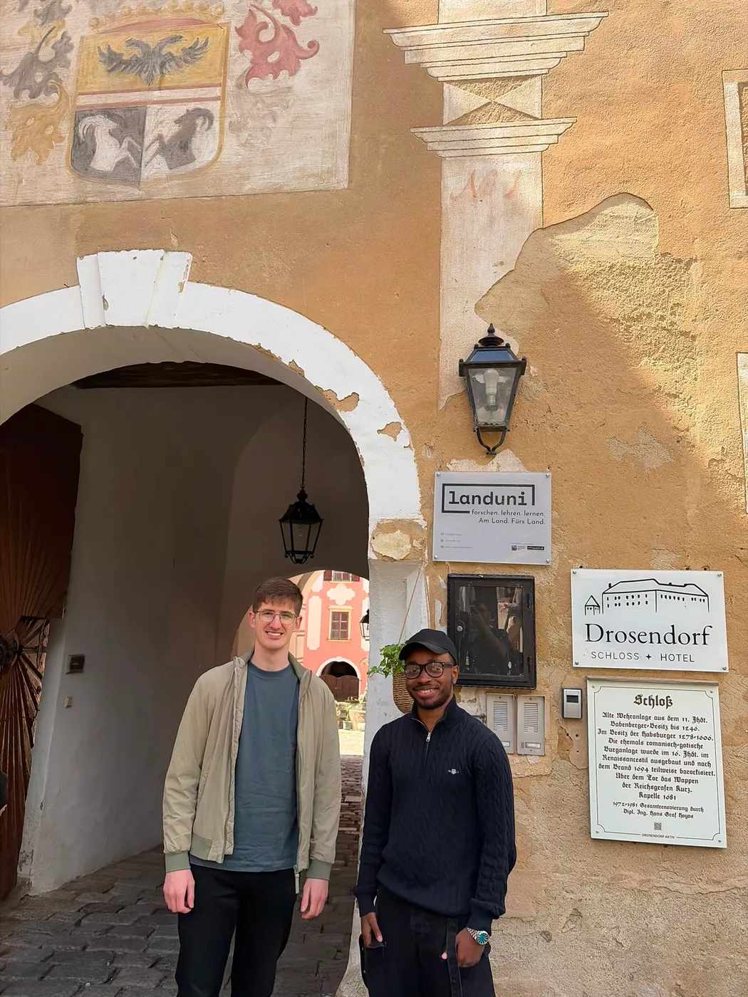 Adelin and Emmanuel outside Drosendorf castle